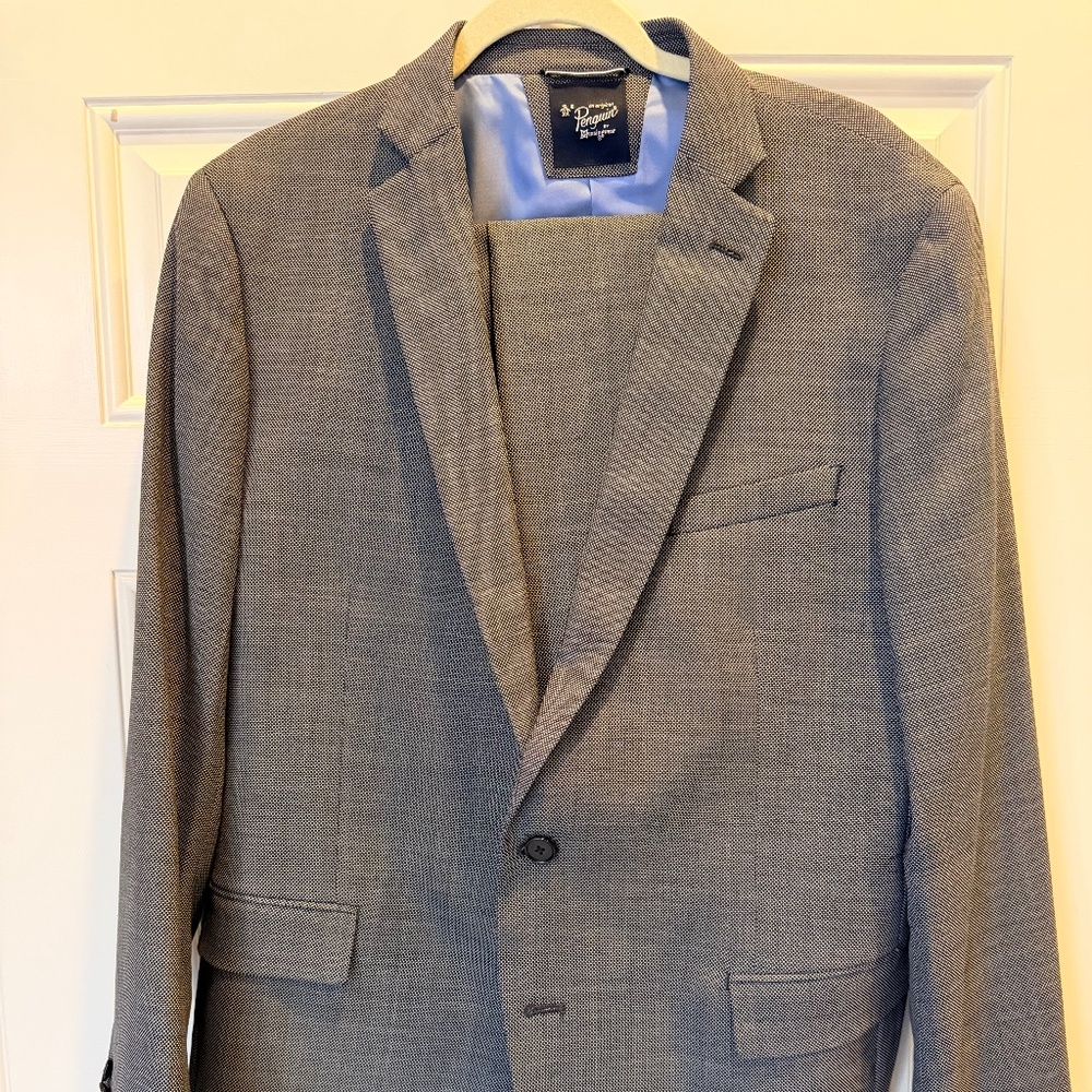 Original Penguin Gray Stretch Wool Suit 46R 38x30 Modern Fit